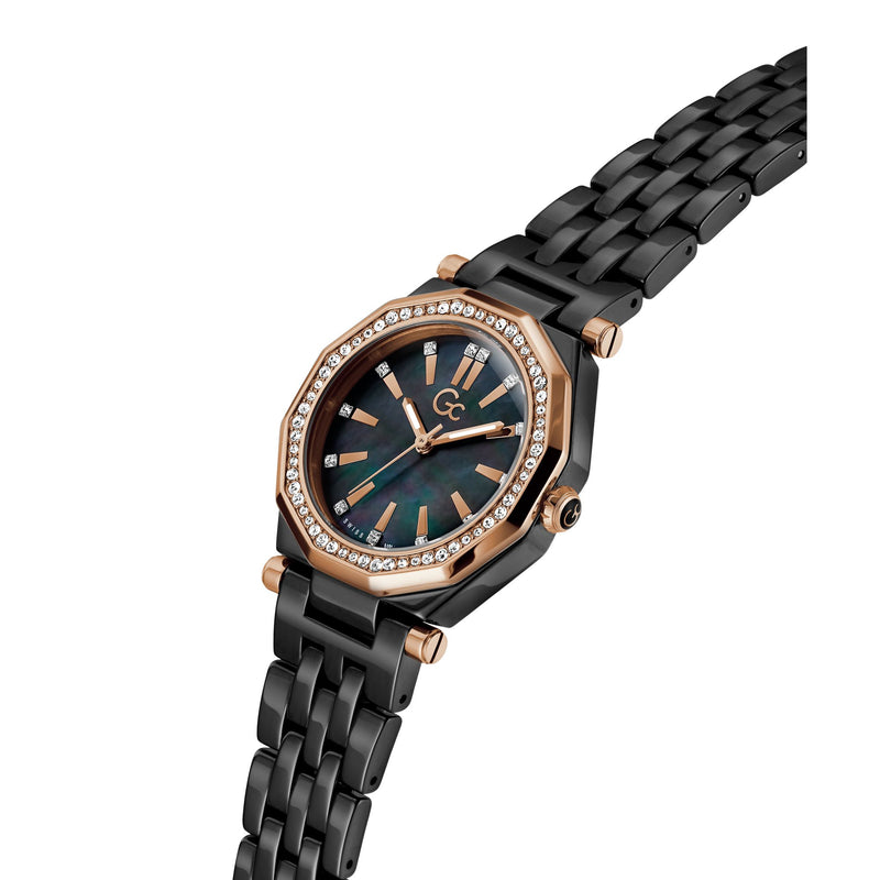 Gc Gleam Black Round Quartz Women Watch - Guess Collection Watch Gc