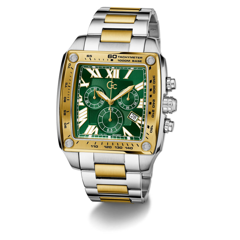 Gc Retrofit Green Square Quartz Men Watch - Guess Collection Watch Gc