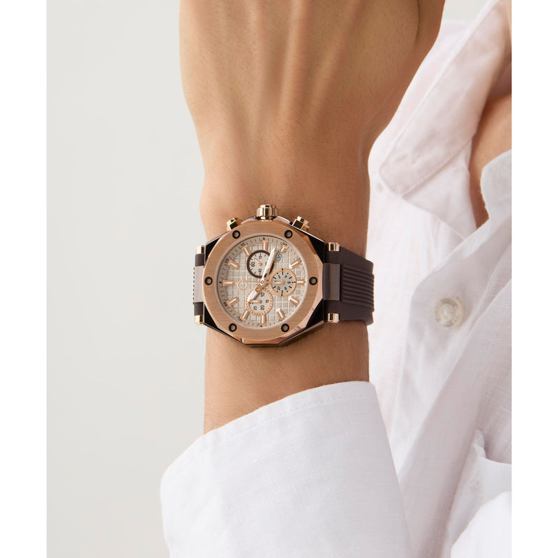 Gc Legacy Beige Round Dial Quartz Men Watch - Guess Collection Watch Gc