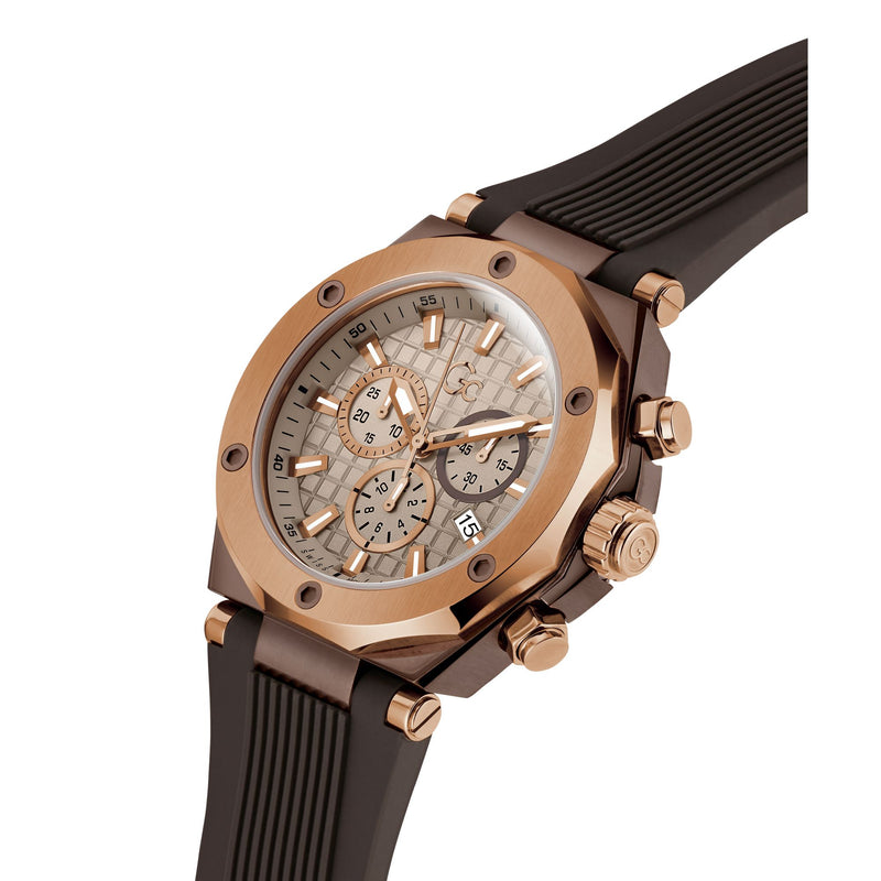 Gc Legacy Beige Round Dial Quartz Men Watch - Guess Collection Watch Gc