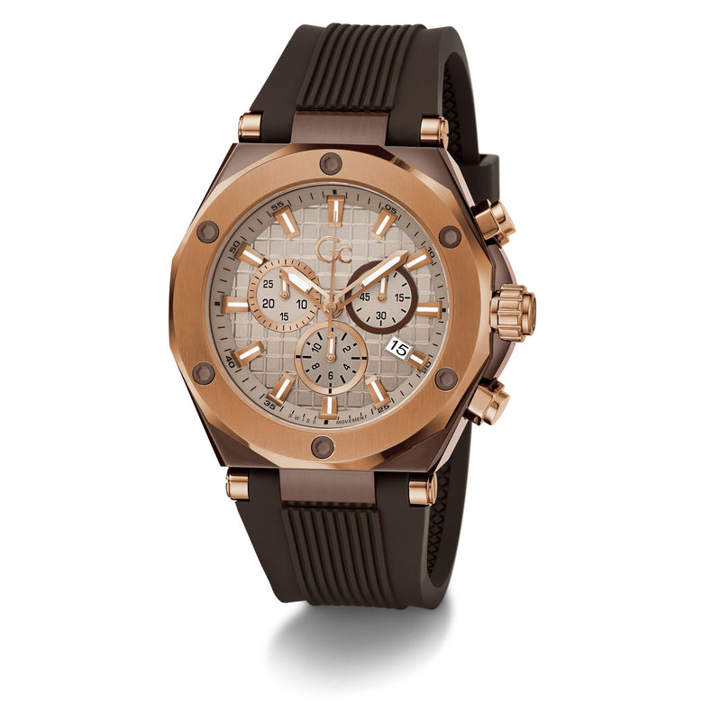 Gc Legacy Beige Round Dial Quartz Men Watch - Guess Collection Watch Gc