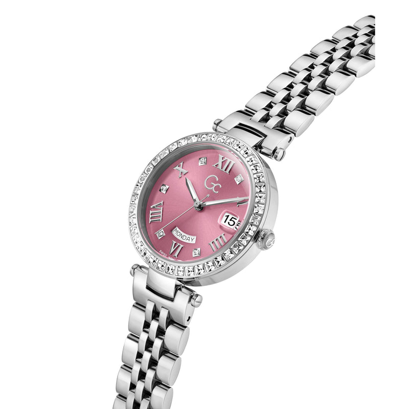 Gc Flair Crystal Pink Round Quartz Women Watch Watch Gc