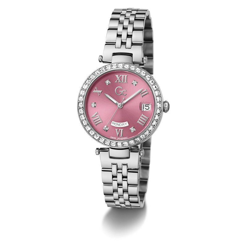 Gc Flair Crystal Pink Round Quartz Women Watch Watch Gc