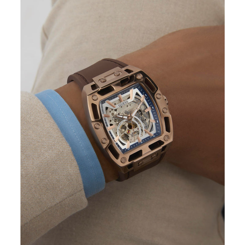 Guess Phoenix Silver Rectangle Mechanical Automatic Men Watch Watch Guess