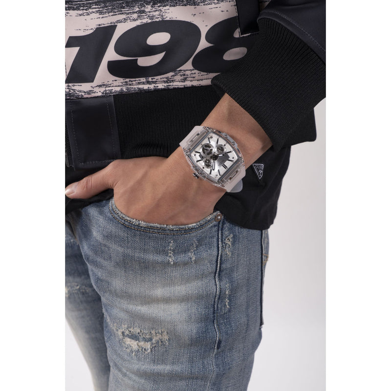 Guess Phoenix Silver Tone Tonneau Dial Quartz Analog Men Watch Watch Guess
