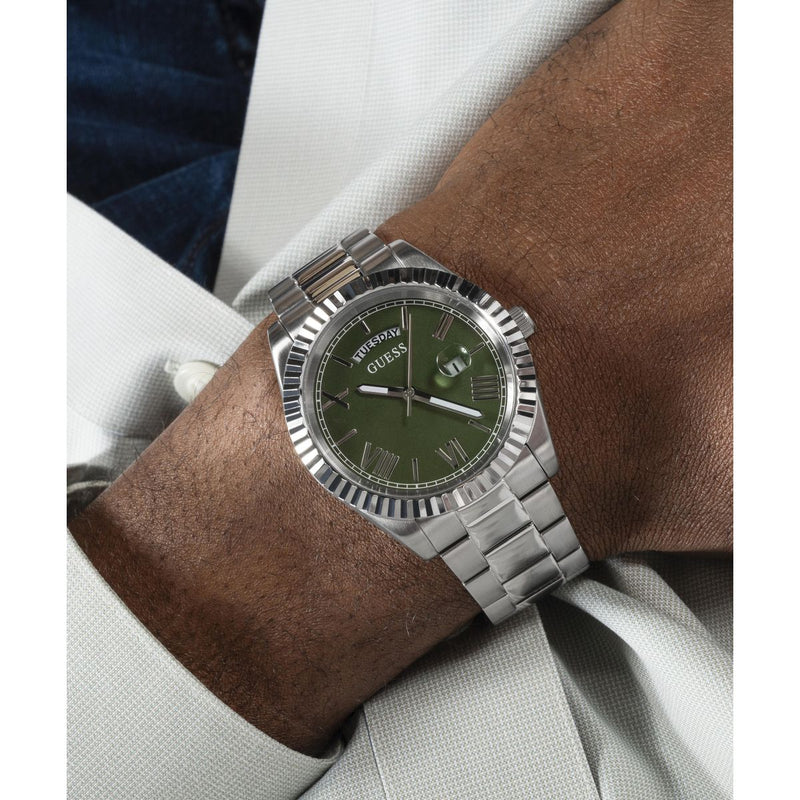Guess Connoisseur Green Round Dial Quartz Analog Men Watch Watch Guess