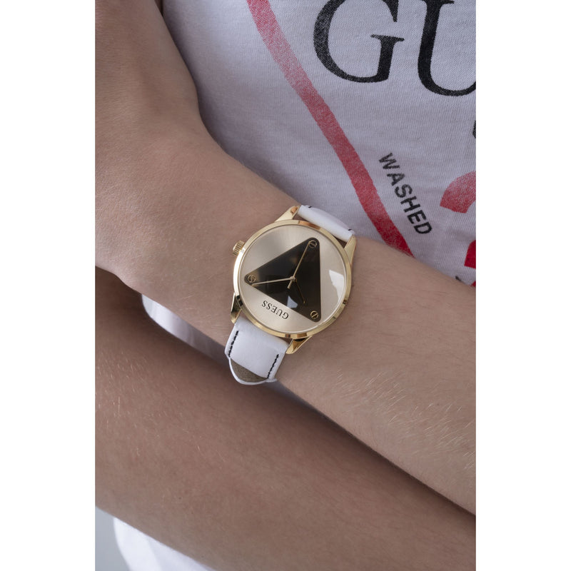 Guess Emblem Leather Gold Round Dial Quartz Analog Women Watch Watch Guess