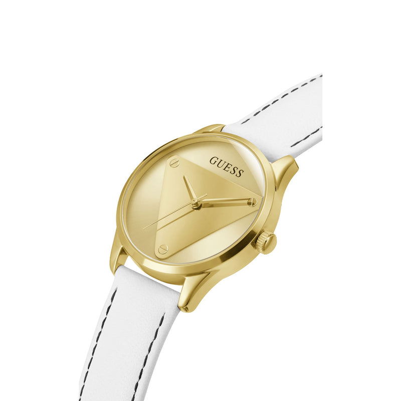 Guess Emblem Leather Gold Round Dial Quartz Analog Women Watch Watch Guess