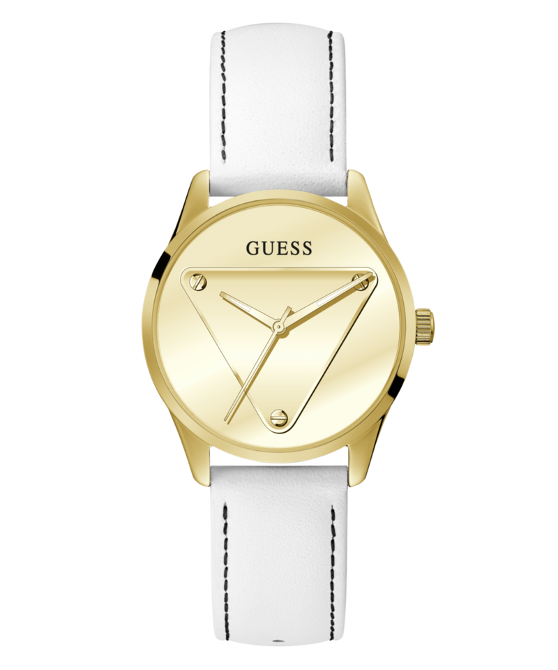 Guess Emblem Leather Gold Round Dial Quartz Analog Women Watch Watch Guess