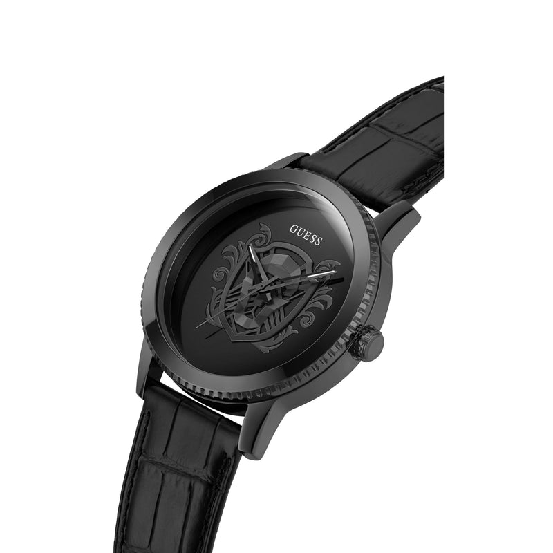 Guess Monarch Leather Black Round Dial Quartz Analog Men Watch Watch Guess