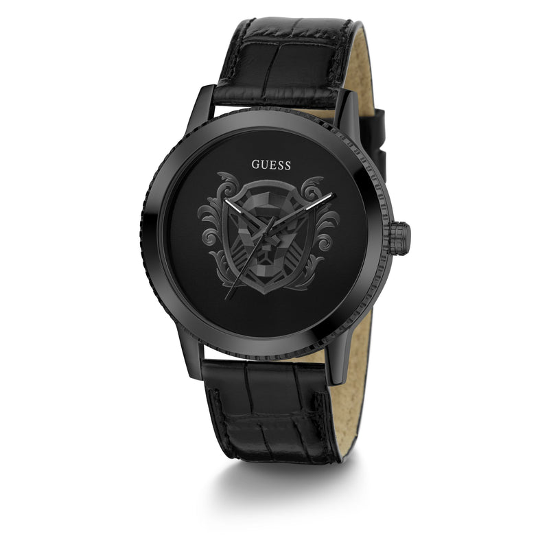 Guess Monarch Leather Black Round Dial Quartz Analog Men Watch Watch Guess