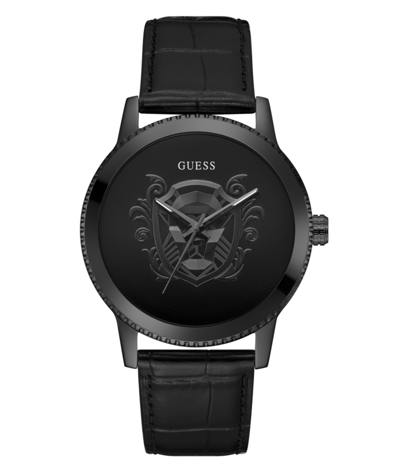 Guess Monarch Leather Black Round Dial Quartz Analog Men Watch Watch Guess