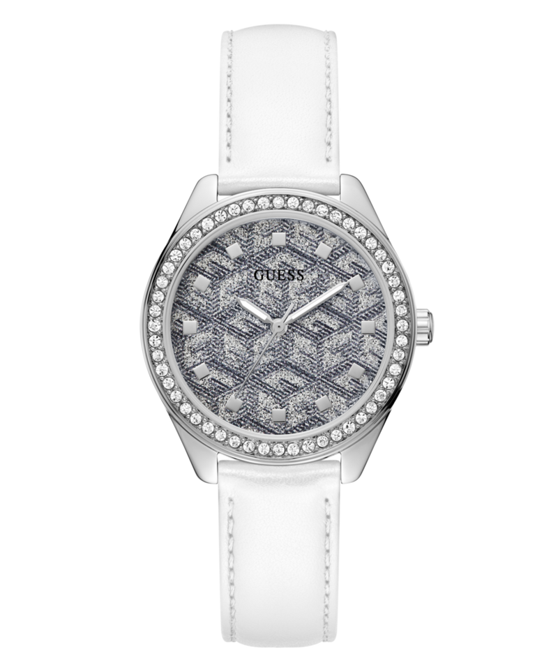 Guess G Gloss Leather Silver Tone Round Dial Quartz Analog Women Watch Watch Guess