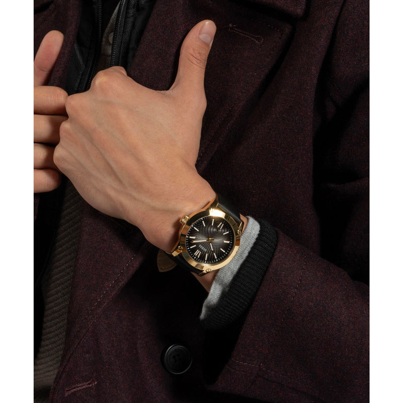 Guess Crescent Leather Black Round Dial Quartz Analog Men Watch Watch Guess