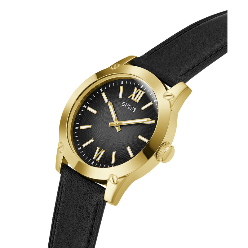 Guess Crescent Leather Black Round Dial Quartz Analog Men Watch Watch Guess