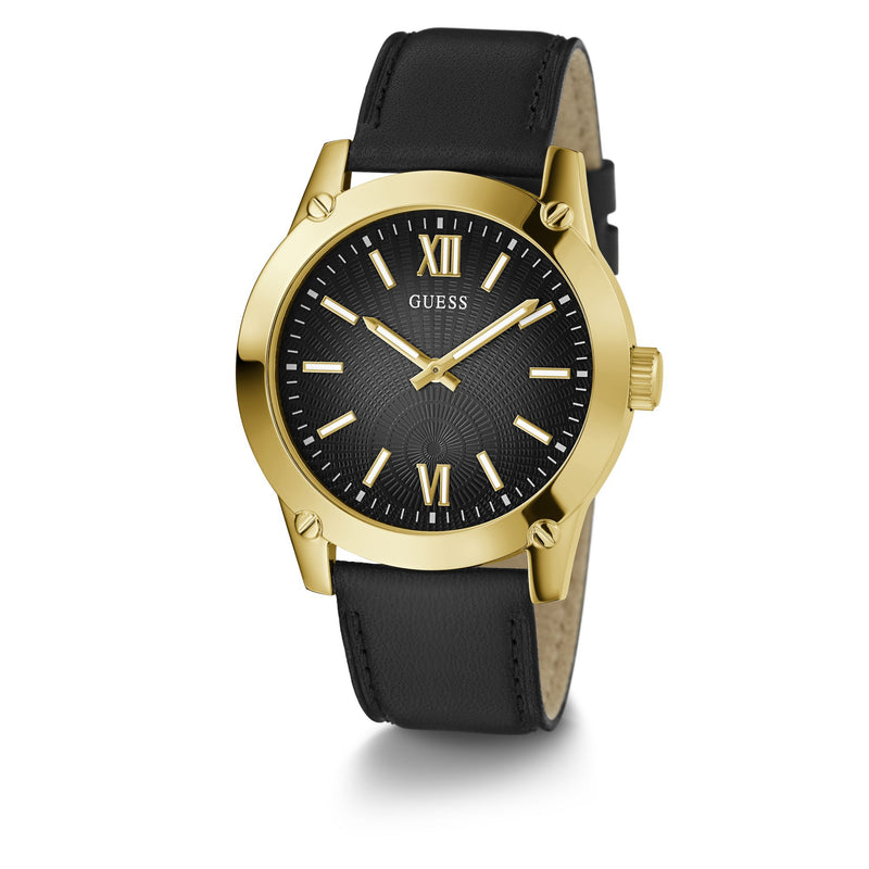 Guess Crescent Leather Black Round Dial Quartz Analog Men Watch Watch Guess