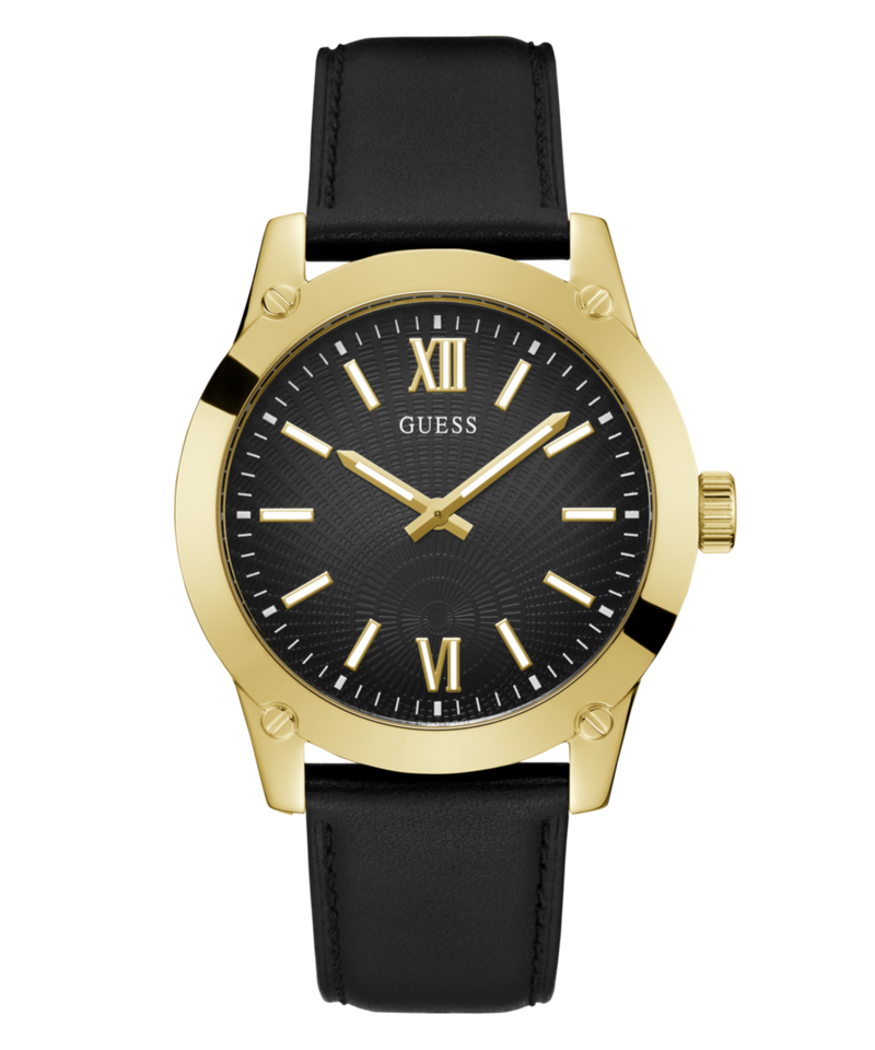 Guess Crescent Leather Black Round Dial Quartz Analog Men Watch Watch Guess