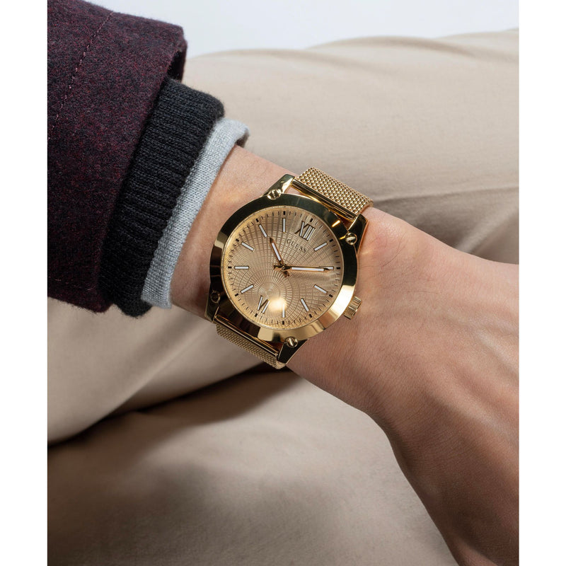 Guess Crescent Champagne Round Dial Quartz Analog Men Watch Watch Guess