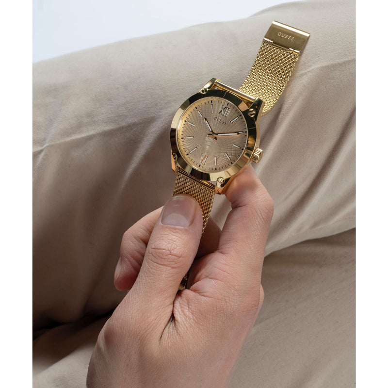 Guess Crescent Champagne Round Dial Quartz Analog Men Watch Watch Guess