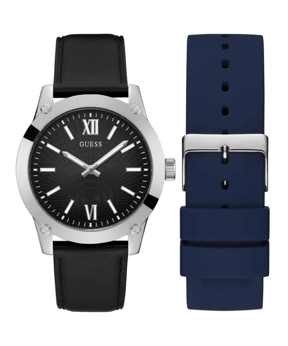 Guess Leather Black Round Dial Quartz Analog Men Watch