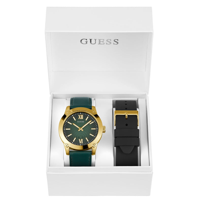 Guess Gbs Crescent Leather Green Round Dial Quartz Analog Men Watch Watch Guess