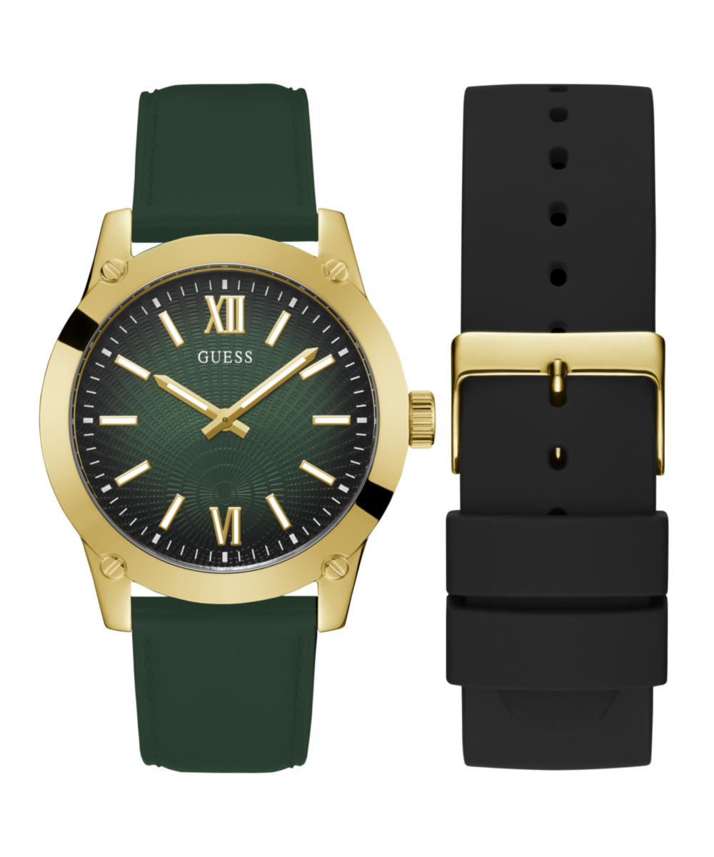 Guess Gbs Crescent Leather Green Round Dial Quartz Analog Men Watch