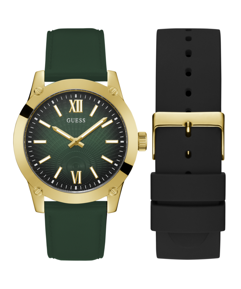 Guess Gbs Crescent Leather Green Round Dial Quartz Analog Men Watch Watch Guess