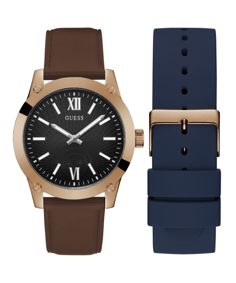 Guess Gbs Crescent Leather Blue Round Dial Quartz Analog Men Watch Watch Guess