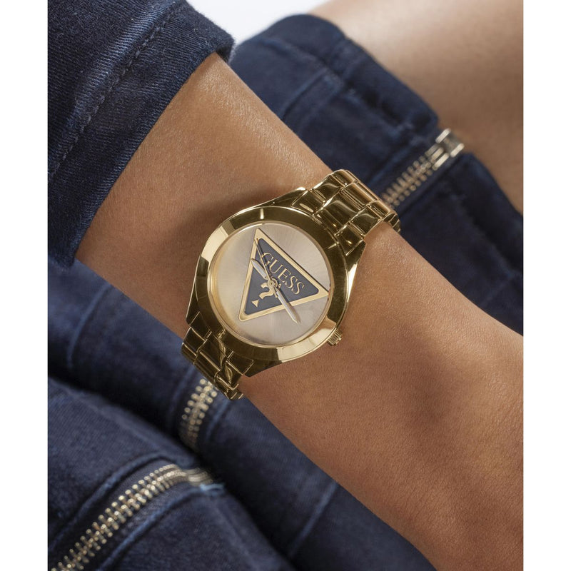 Guess Tri Plaque Champagne Round Dial Quartz Analog Women Watch Watch Guess