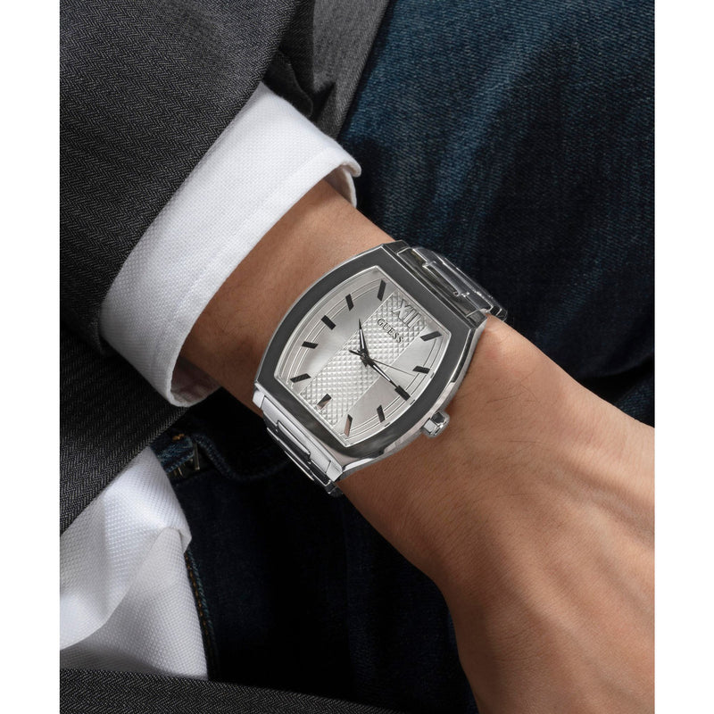Guess Punctual Silver Tone Rectangle Dial Quartz Analog Men Watch Watch Guess