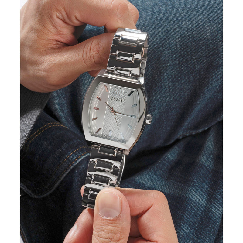 Guess Punctual Silver Tone Rectangle Dial Quartz Analog Men Watch Watch Guess