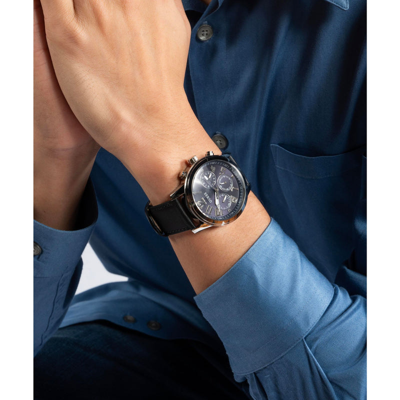 Guess Parker Leather Blue Round Dial Quartz Analog Men Watch Watch Guess