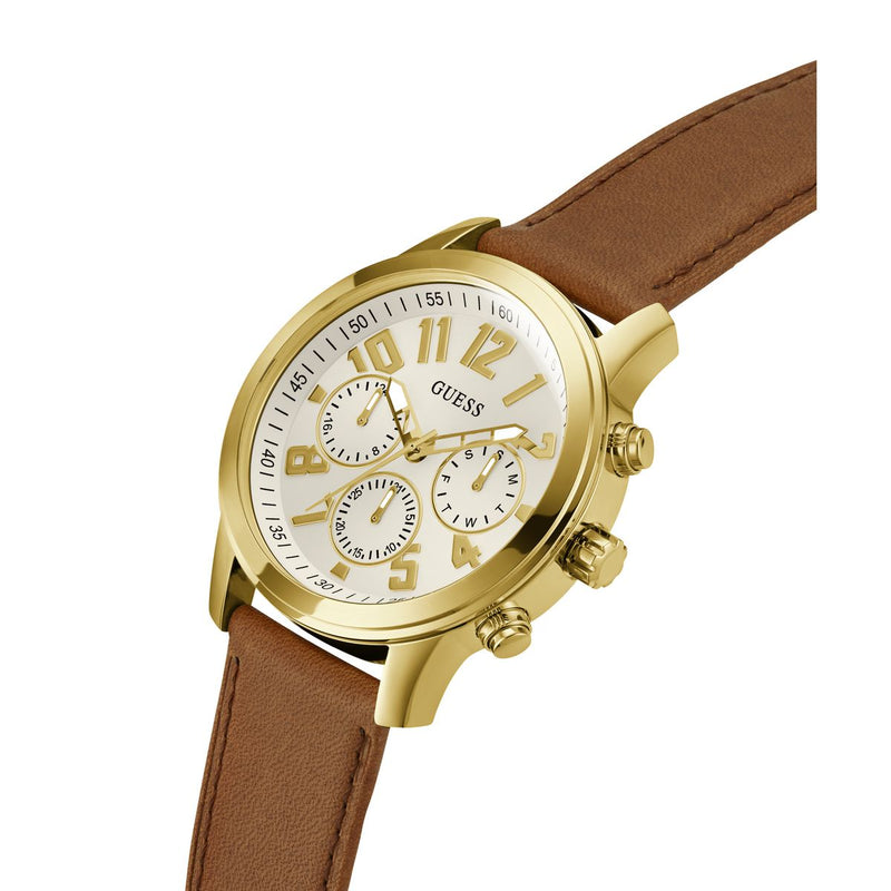 Guess Parker Leather White Round Dial Quartz Analog Men Watch Watch Guess