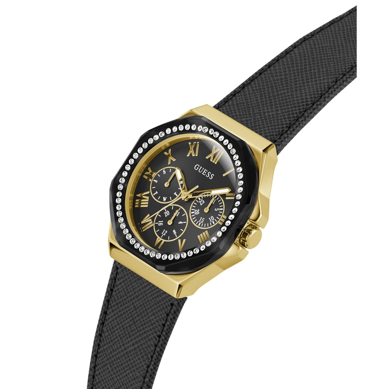 Guess Glaze Leather Black Octogonal Dial Quartz Analog Women Watch Watch Guess