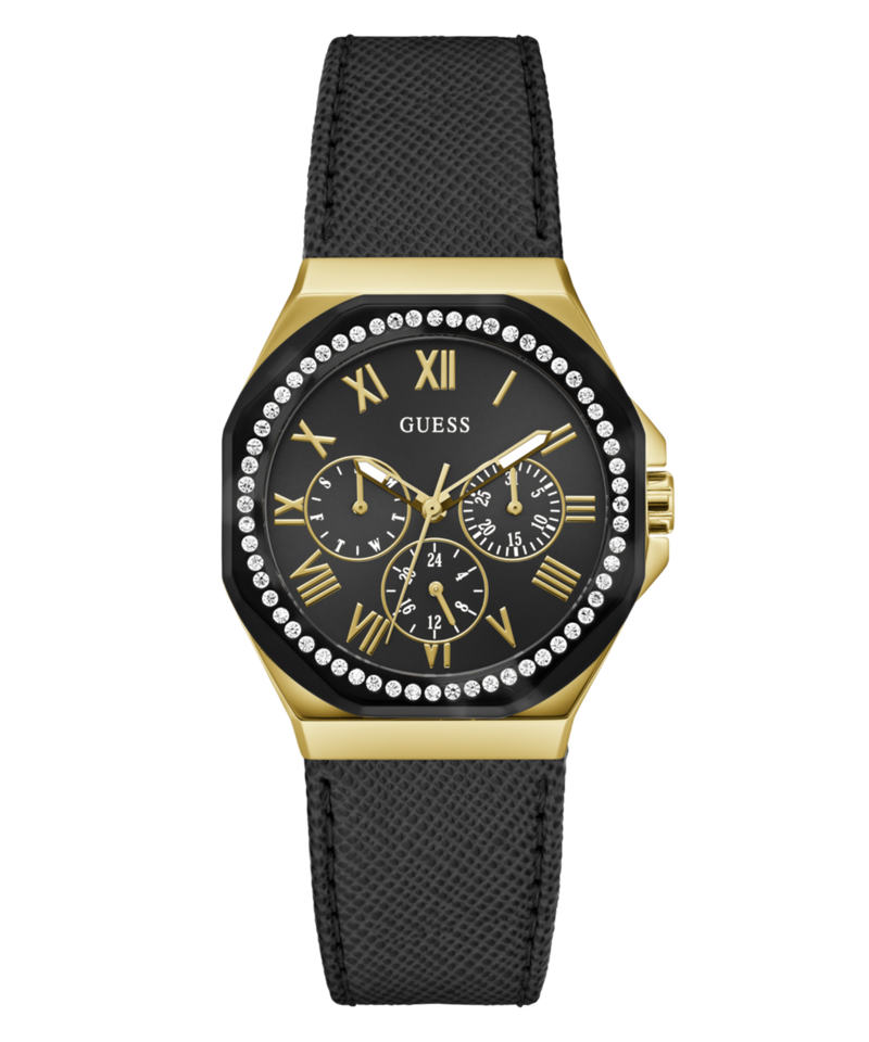 Guess Glaze Leather Black Octogonal Dial Quartz Analog Women Watch Watch Guess