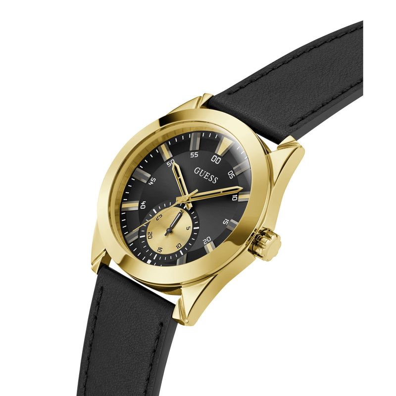 Guess Greyson Leather Black Round Dial Quartz Analog Men Watch Watch Guess