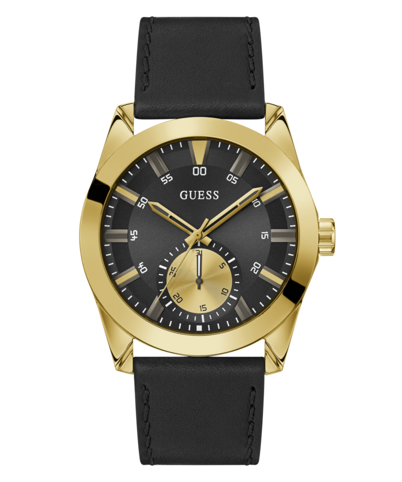 Guess Greyson Leather Black Round Dial Quartz Analog Men Watch Watch Guess