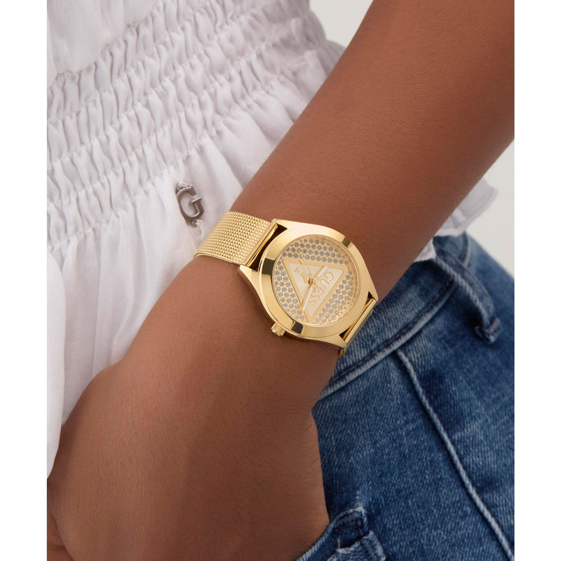Guess Glitz Plaque Champagne Round Dial Quartz Analog Women Watch Watch Guess