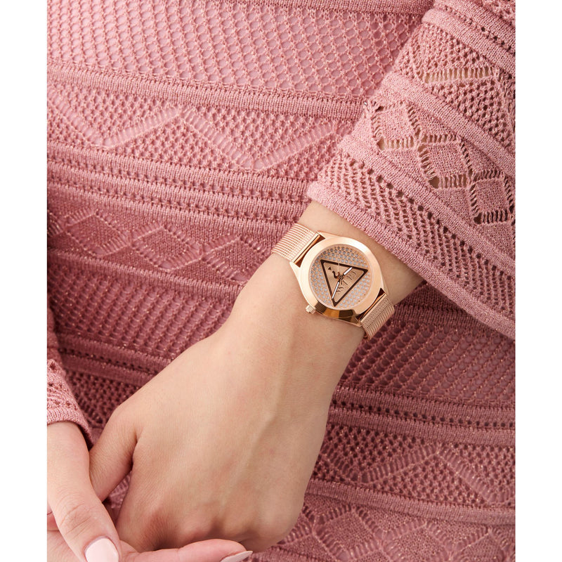 Guess Glitz Plaque Rose Gold Round Dial Quartz Analog Women Watch Watch Guess