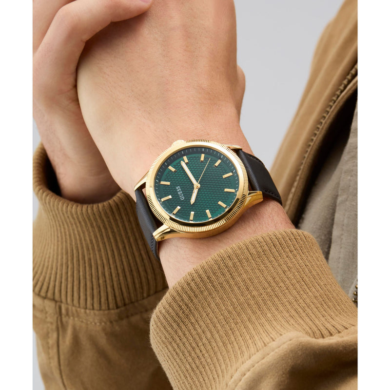 Guess Dex Leather Green Round Dial Quartz Analog Men Watch Watch Guess