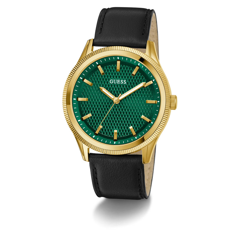 Guess Dex Leather Green Round Dial Quartz Analog Men Watch Watch Guess