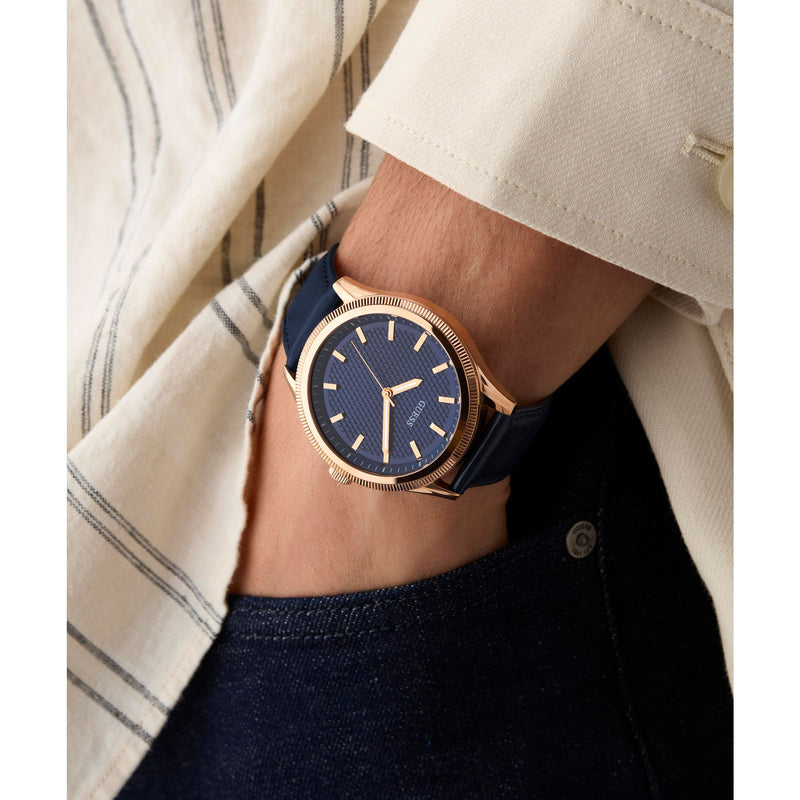 Guess Dex Leather Blue Round Dial Quartz Analog Men Watch Watch Guess