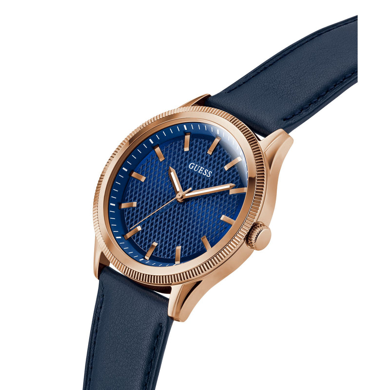 Guess Dex Leather Blue Round Dial Quartz Analog Men Watch Watch Guess