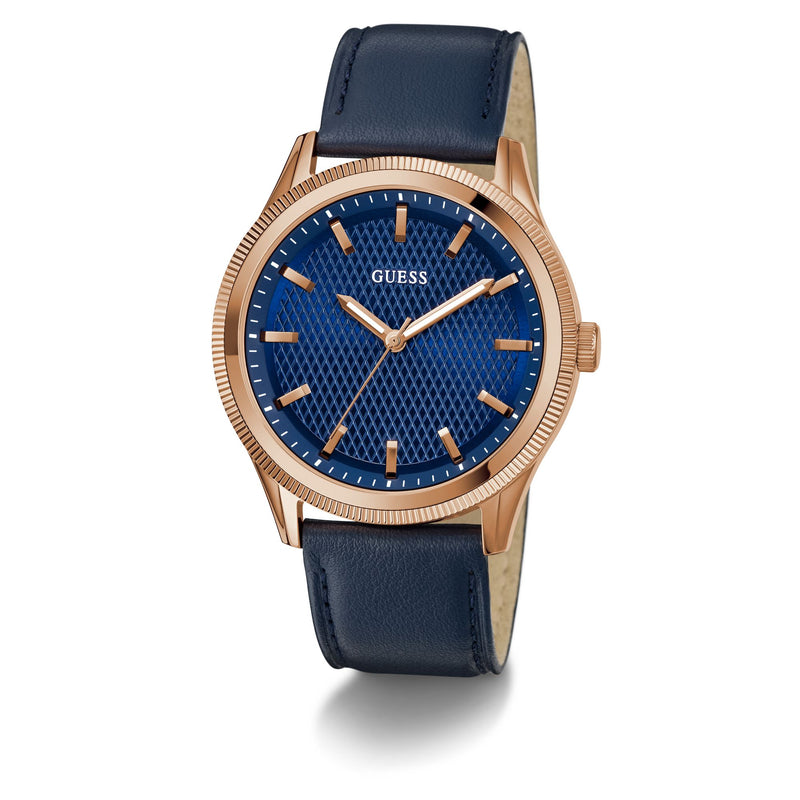 Guess Dex Leather Blue Round Dial Quartz Analog Men Watch Watch Guess