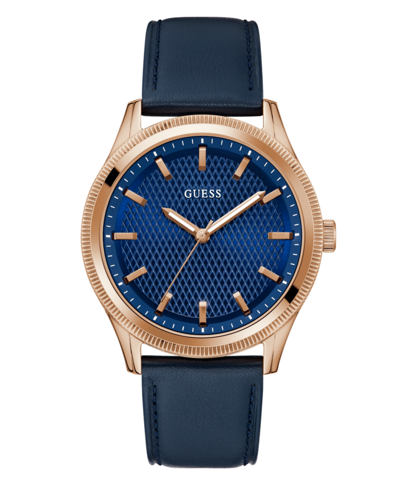 Guess Dex Leather Blue Round Dial Quartz Analog Men Watch Watch Guess