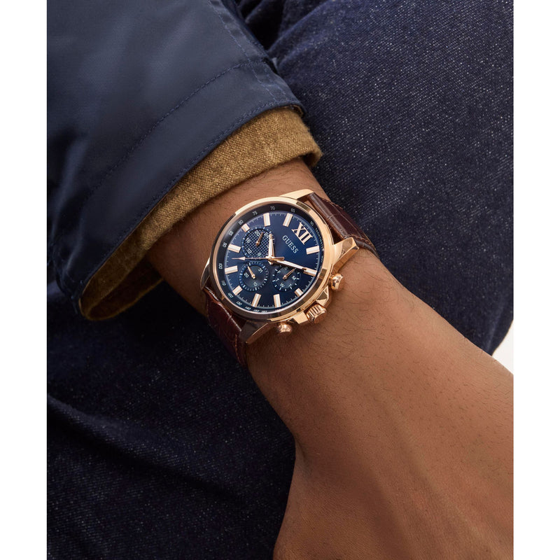 Guess Walker Leather Blue Round Dial Quartz Analog Men Watch Watch Guess