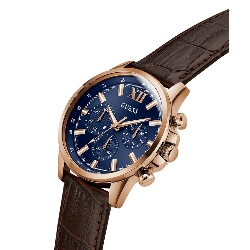 Guess Walker Leather Blue Round Dial Quartz Analog Men Watch Watch Guess