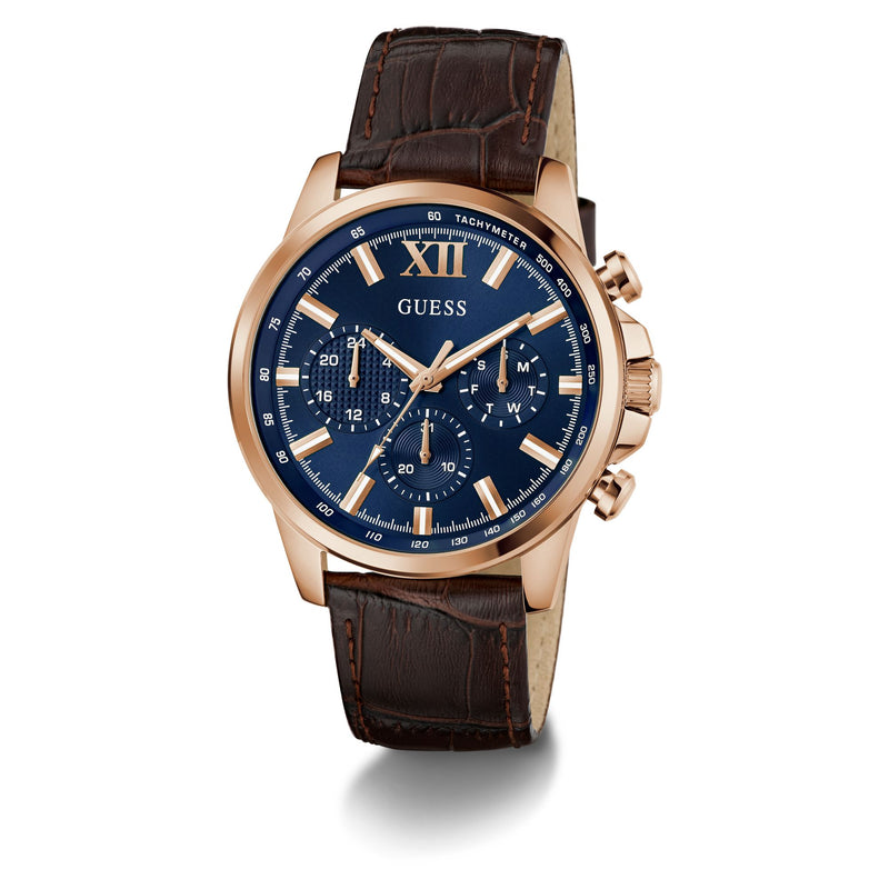 Guess Walker Leather Blue Round Dial Quartz Analog Men Watch Watch Guess