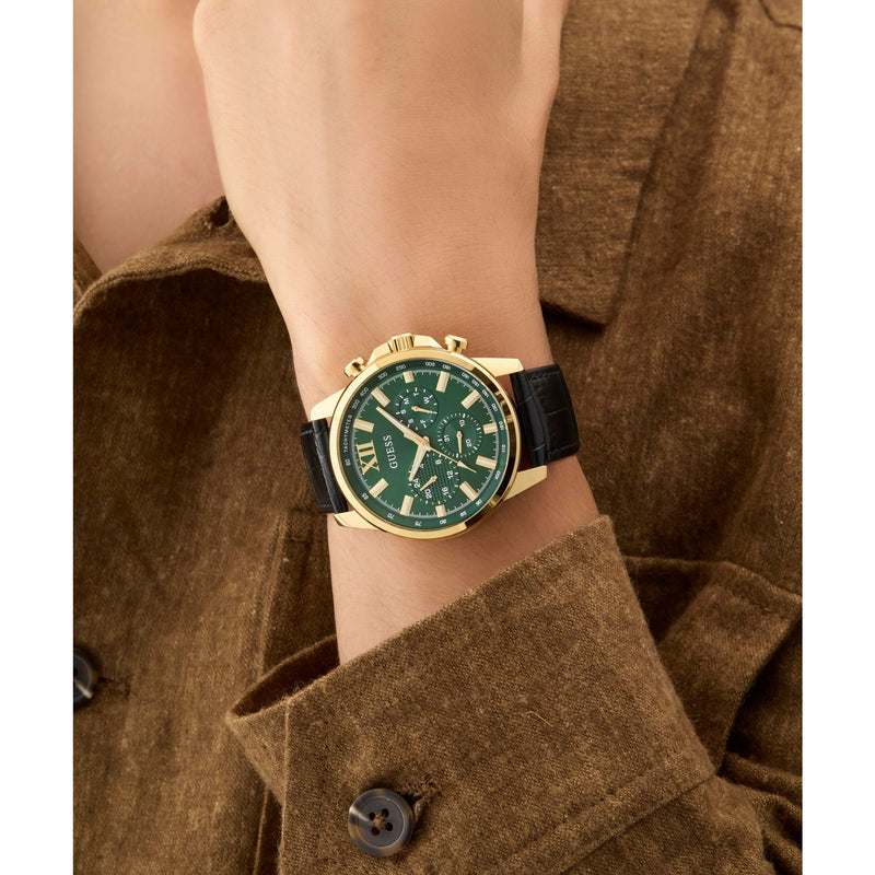 Guess Walker Leather Green Round Dial Quartz Analog Men Watch Watch Guess