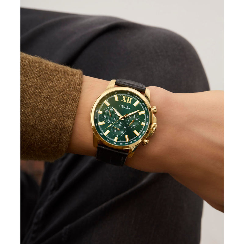 Guess Walker Leather Green Round Dial Quartz Analog Men Watch Watch Guess